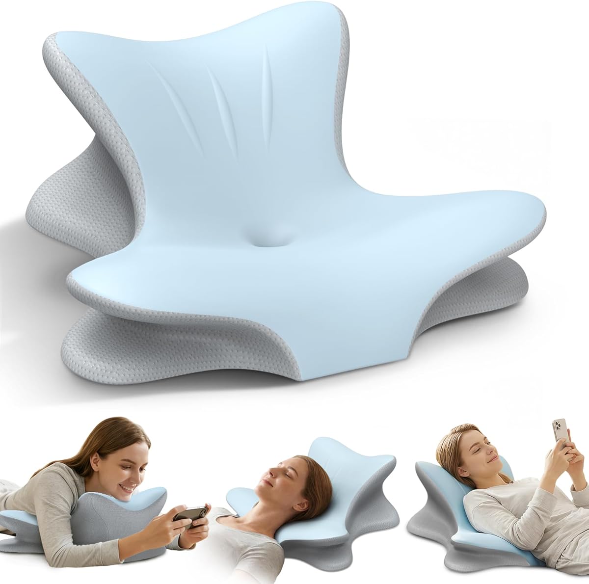 Cervical Neck Pillow for Pain Relief, Ergonomic Reading Pillow for Bed, Orthopedic Wedge Pillow Back Support Pillow, Contour Memory Foam Pillows for Sleeping, Couch Floor Use Lying, Leaning Reading