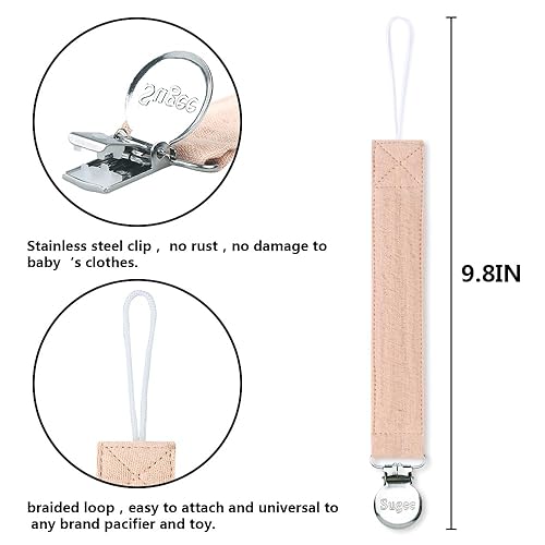 Miniatura 5 de Clip para chupete para bebé, niño y niña, de tela suave de lino con clip para Binky, soporte para correa, unisex, paquete de 4 unidades (azul)