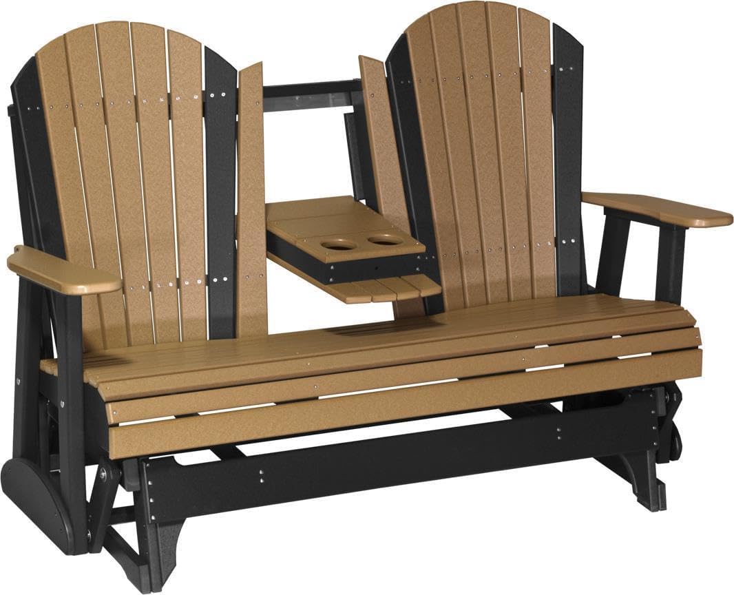LuxCraft 5' Adirondack Glider with Fold Down Console (Cedar on Black)