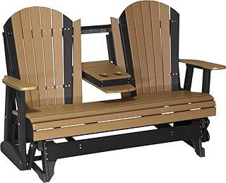 LuxCraft 5' Adirondack Glider with Fold Down Console (Cedar on Black)