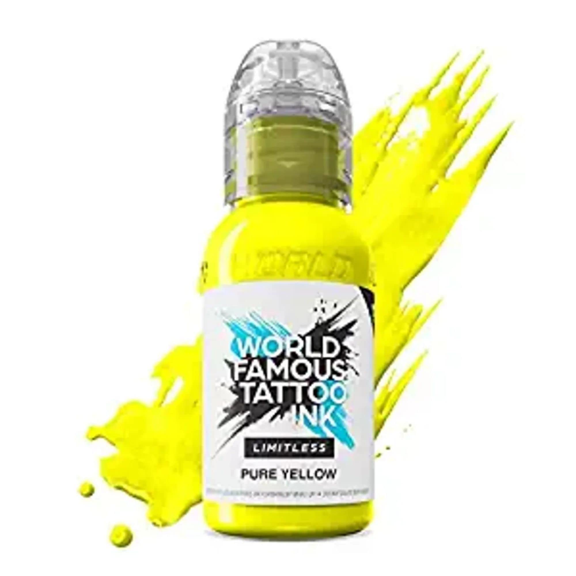 World Famous Limitless Tattoo Ink, Vegan Professional Premium Permanent Tattooing Inks, Long Lasting, Sterilized Ink, Pure Yellow, 29.5 ml