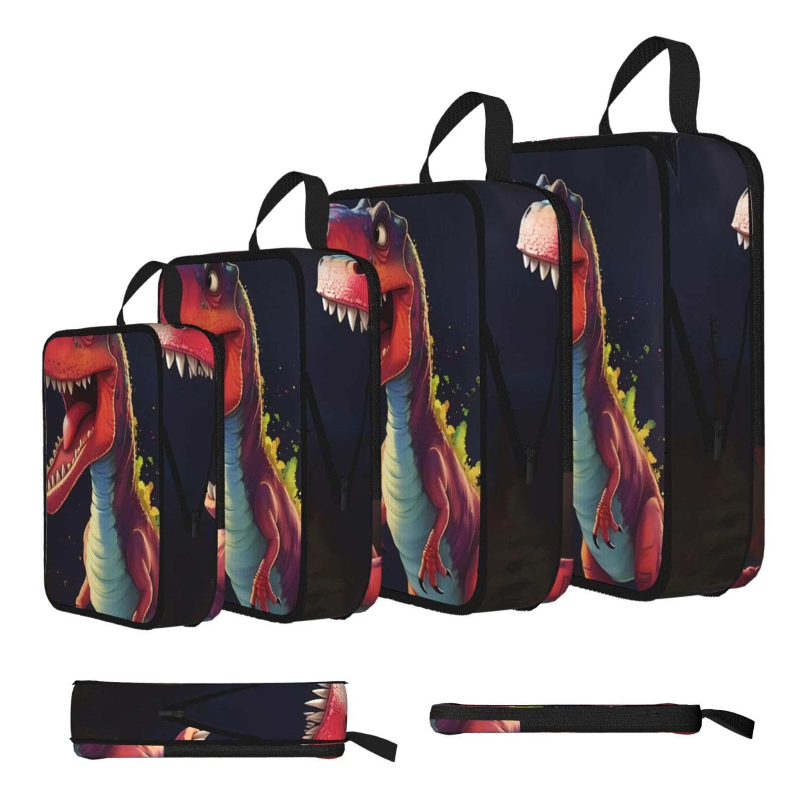Sxzvvbn Black Big-Mouthed Dinosaur Compression Packing Cubes 4 Piece Set