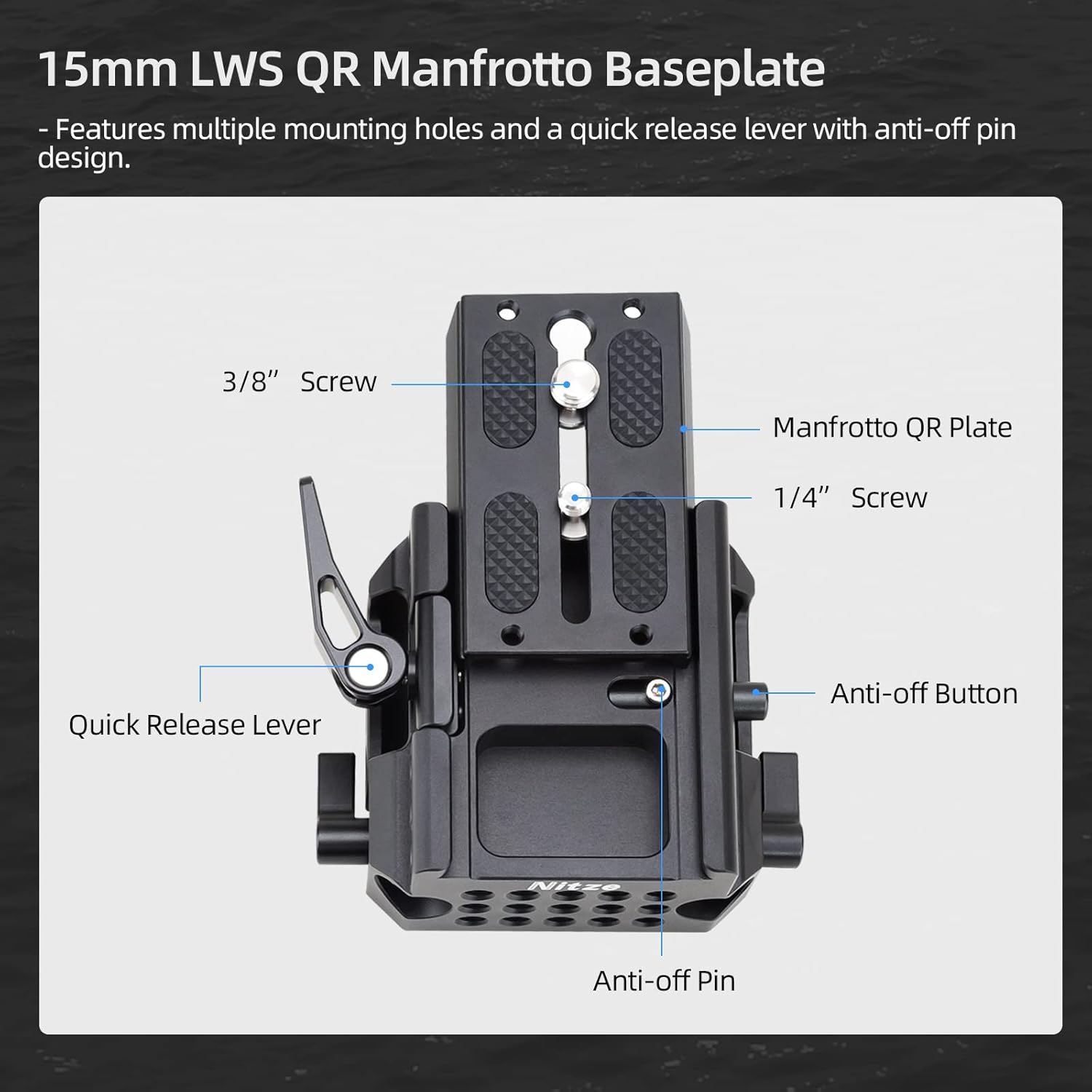 Nitze Shoulder Rig Kit with Quick Release Baseplate for Manfrotto-Style, Shoulder Pad, and Extendable Rosette Handle Kit - JK-01B