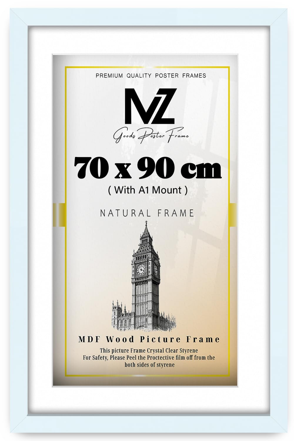 MZ GOODS | MDF Engineered Wood Picture Frame (90 x 70 cm) with A1-(59.40 x 84.10 cm) White Mount Wall Mount | 28 x 36 Inch Poster for Comic Sketch Artwork, Decorative Frame [ White ]