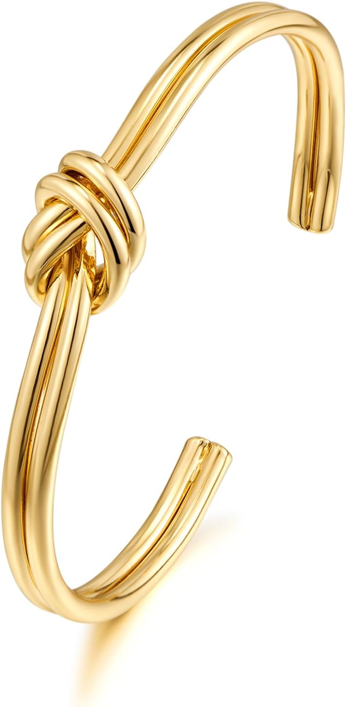 WOWORAMA Dainty Gold Cuff Bracelets for Women Delicate Thin Wire Open Bangle Bracelets Stackable Minimalist Wrist Cuff Bracelets Flexible Adjustable Size