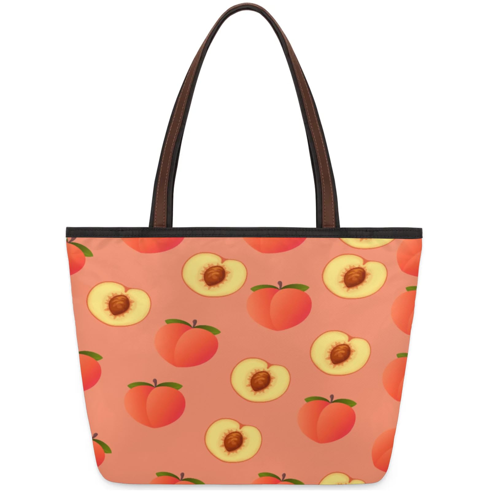 Watercolor Peaches Tote Bag Multi Pocket Zippered Beach Bag Lightweight Waterproof Handbag for Women Men Work Gym Travel Swimming Yoga Grocery Shopping M