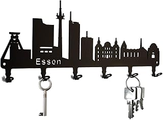steelprint.de Schlüsselbrett/Hakenleiste * Skyline Essen * - Schlüsselboard Nordrhein-Westfalen, Schlüsselleiste, 6 Haken,...