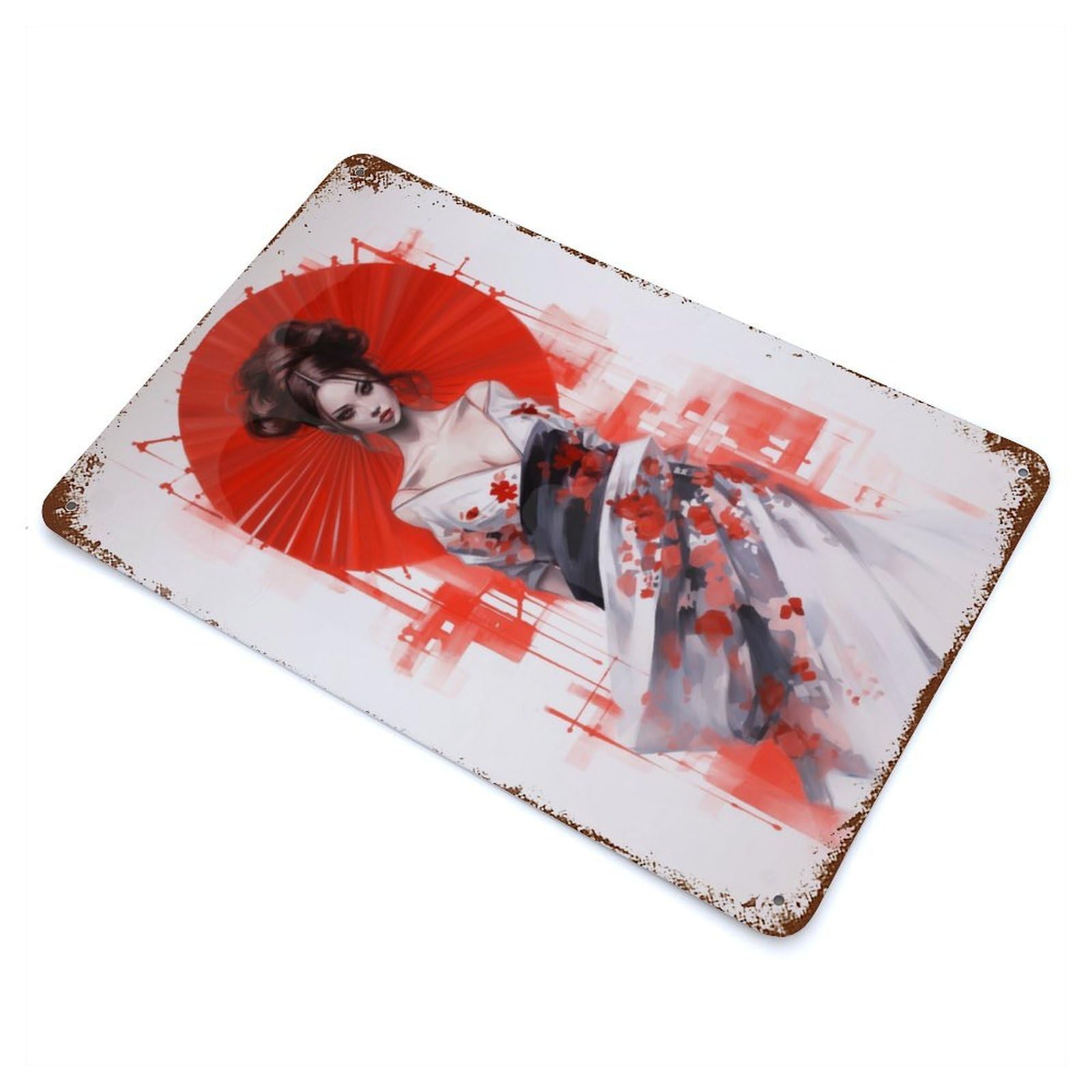 Geisha of The Rising Sun 11.8"x7.9" Rusty Metal Tin Sign, Novelty Wall Decor for Cafe, Home Bar And Lounge Decor