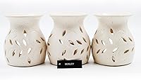 Hosley Set of 3 Elegant Ceramic Oil Warmers - Leaf Pattern Speckle Design, 4.5" Tealight Compatible Aromatherapy Home Decor