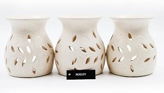 Hosley Elegant Ceramic Oil Warmers with Leaf Pattern and Speckle Design 4.5 Inches High Tealight Compatible for Aromatherapy and Home Decor Set of 3