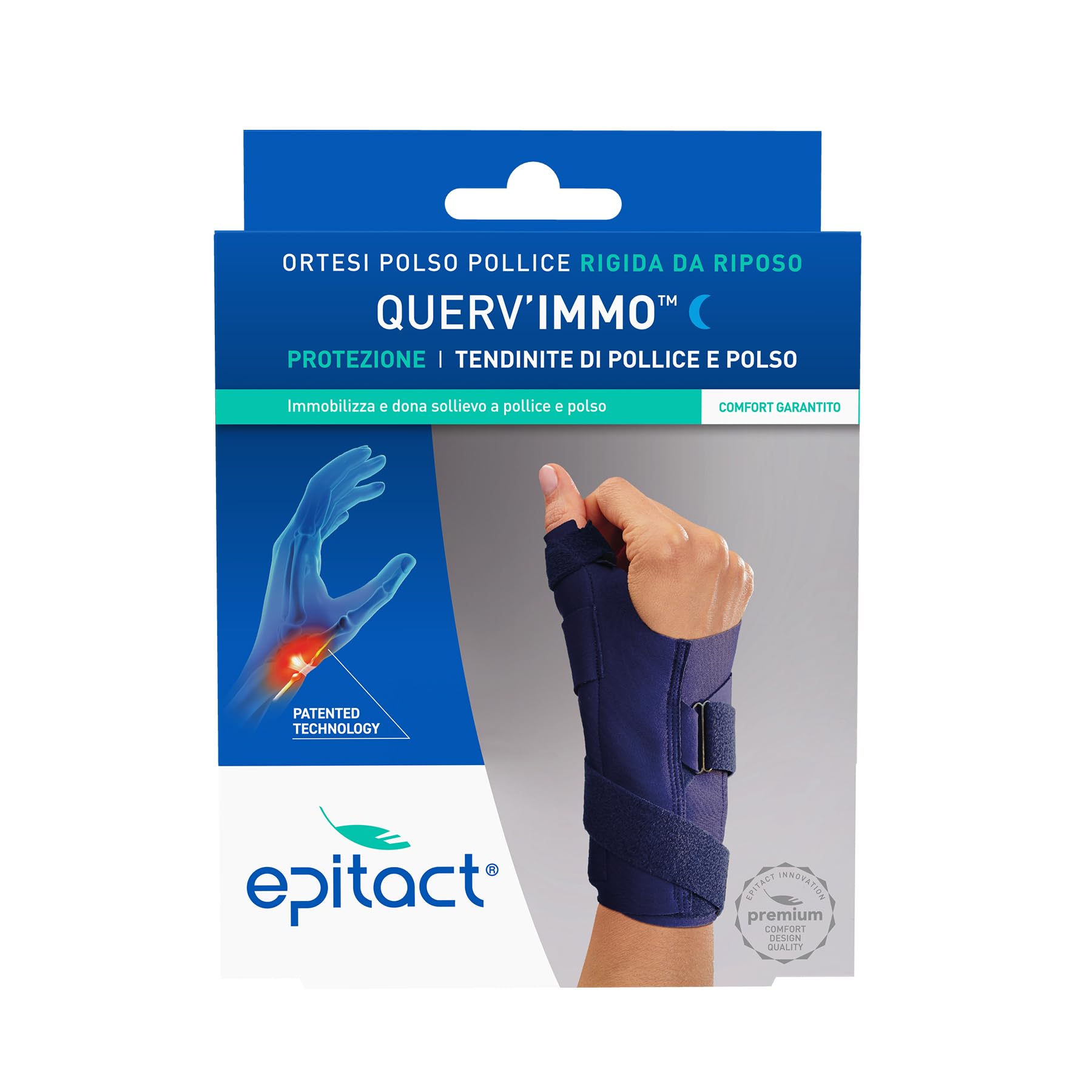 Epitact | Tutore Polso-Pollice Querv’Immo | Tendinite del Pollice, Tenosinovite di De Quervain | Allevia i Dolori di Notte o a Riposo | Comfort Ottimale (M, Sinistra)
