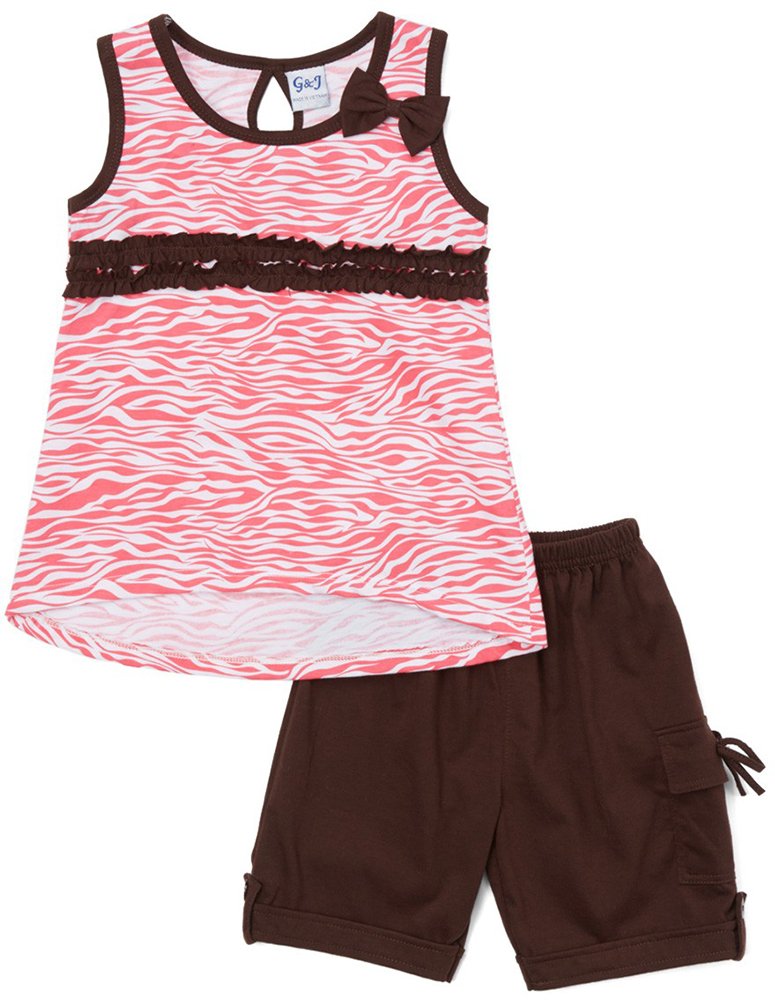 ToBeInStyle Girl's Two Piece Summer Set Cute Tee Top and Matching Shorts Adorable Outfit