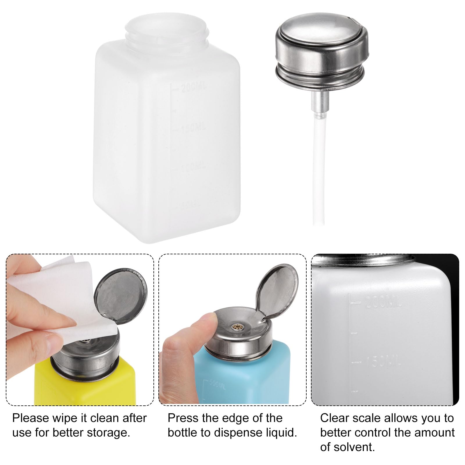 QUARKZMAN 3pz Dispenser Solventi Alcol, 200ml(6.8oz) Dispenser Liquidi Pressione, Coperchio Sigillante Acciaio Inox per Acetone, Detergente, Solvente Smalti, Bianco