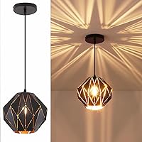 Baunoisk Industrial Vintage Black Pendant Light - Geometric Diamond Shade Farmhouse Hanging Lamp for Kitchen Island & Dining Room
