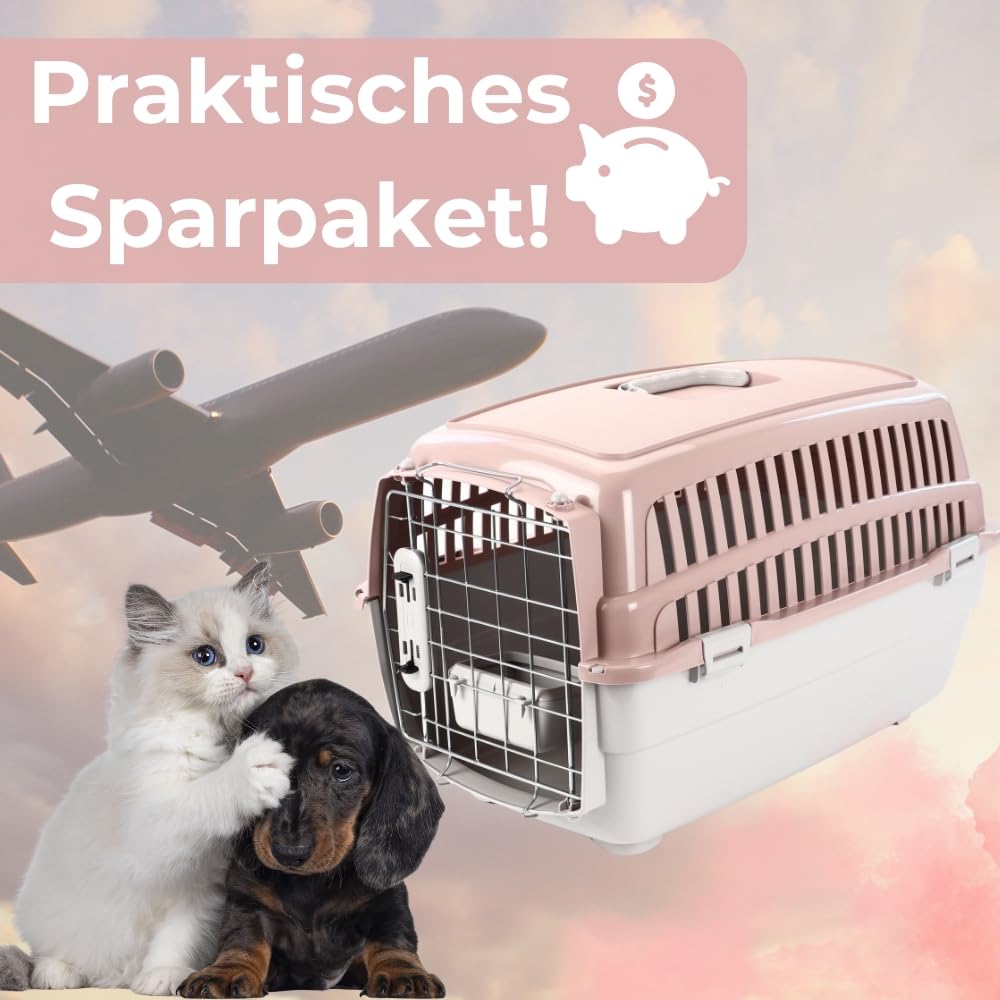 2er Set Transportbox IATA Flugbox Flugzeug Hundebox Hunde Transportbox Katze Groß für 2 Tiertransportbox Katzentransportbox Gr. M