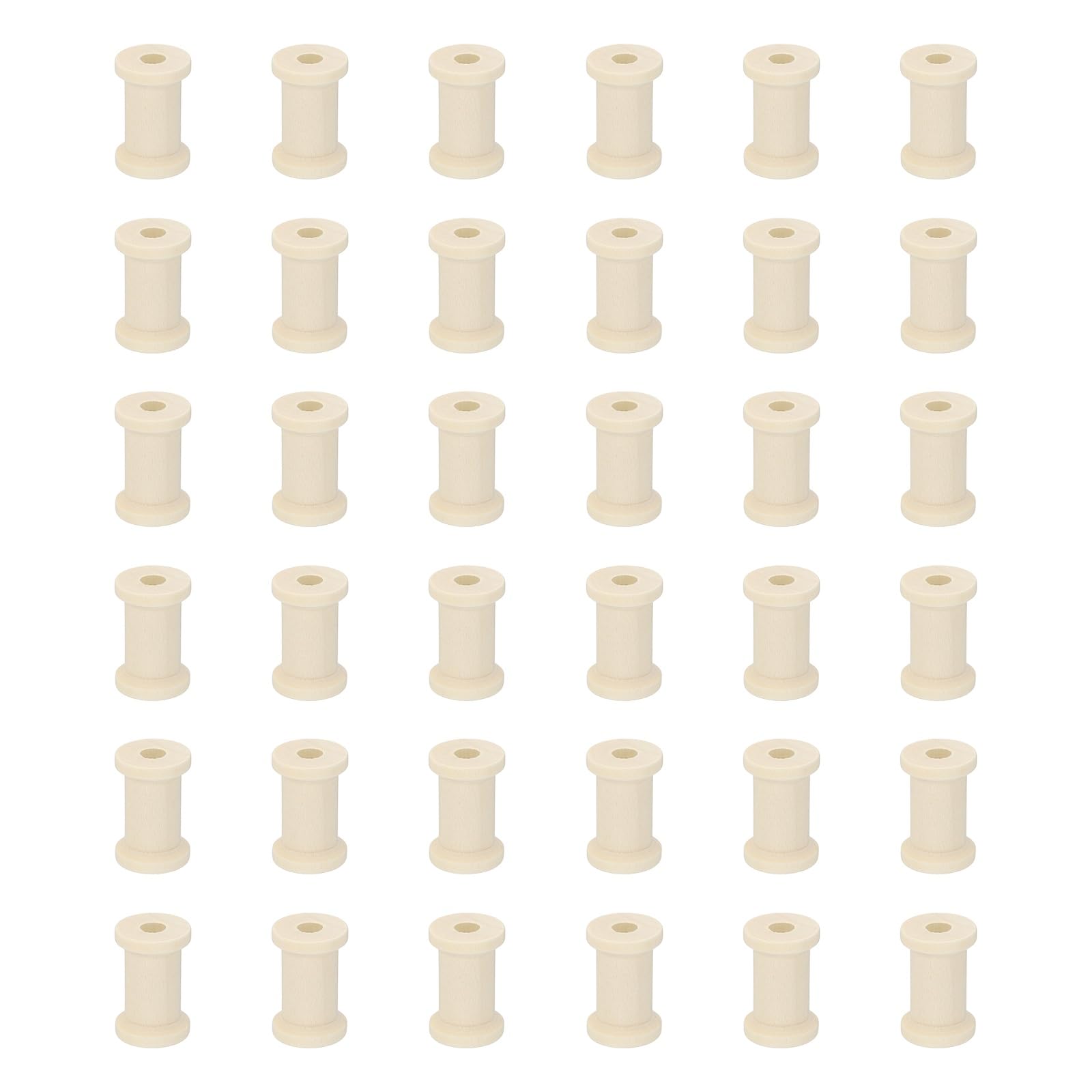 sourcing map 36 Pcs 1.4x2.5cm Small Empty Thread Spools, Natural Color Unfinished Wooden Spools Wire Weaving Bobbins, Wire Weaving Bobbins for Embroidery DIY Sewing Machines Cord Jewelry Chain