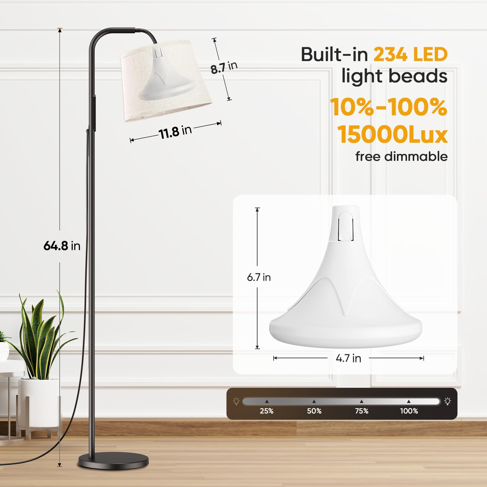 Caromolly Lichttherapielampe 10000 Lux Tageslichtlampe mit Fernbedienung, 3 Farbtemperaturen, Dimmer und Timer