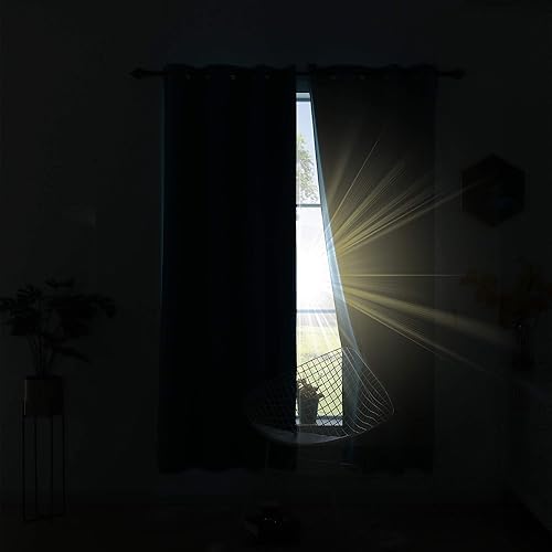 Miniatura 3 de KOUFALL Cortinas transparentes con ojales de 84 pulgadas y cortinas opacas de oscurecimiento de habitación verde azulado para sala de estar y