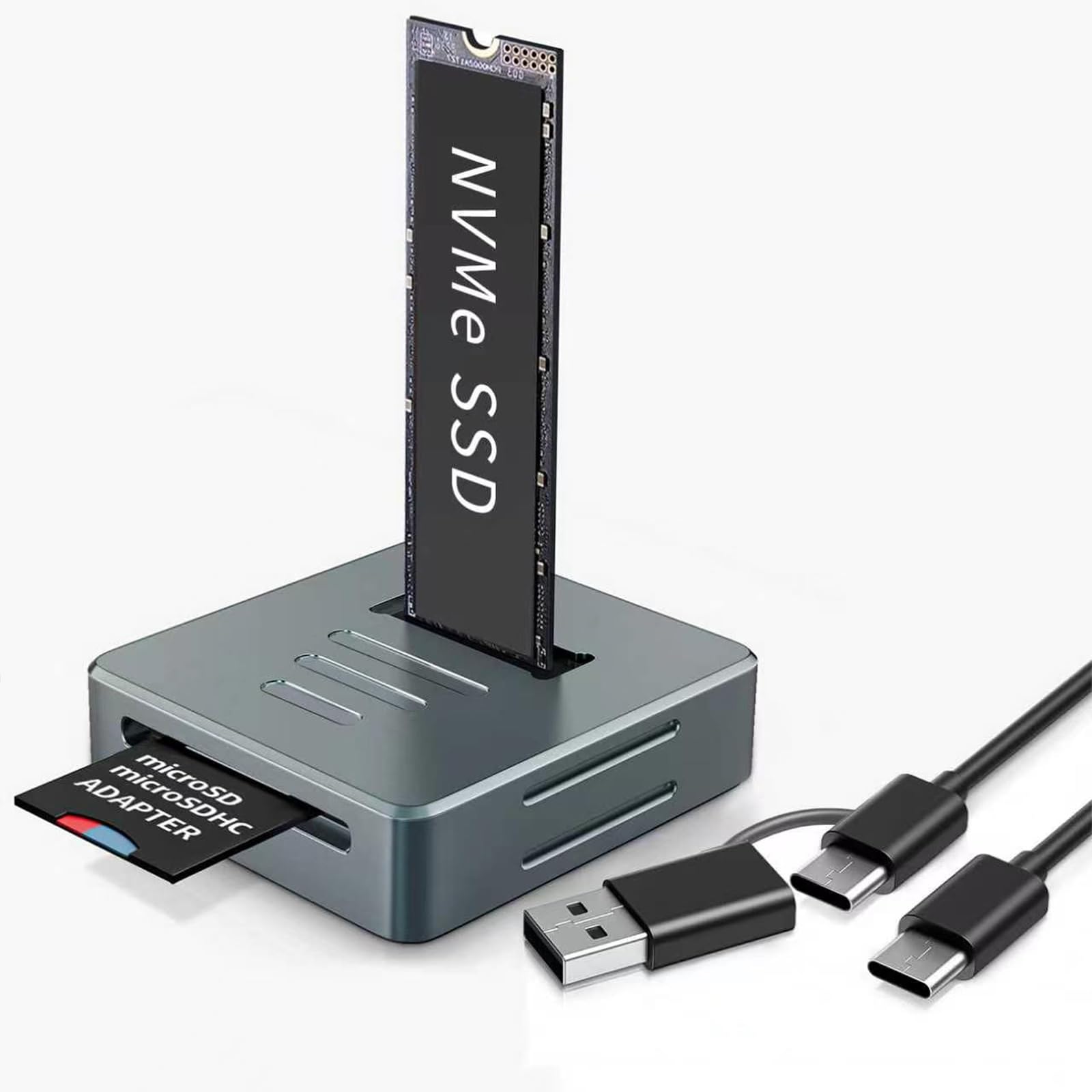 Adapter czytnika M.2 NVMe na USB z czytnikiem SD, aluminiowa obudowa NVMe M.2 SSD do stacji dokującej M.2 PCIe NVMe SSD