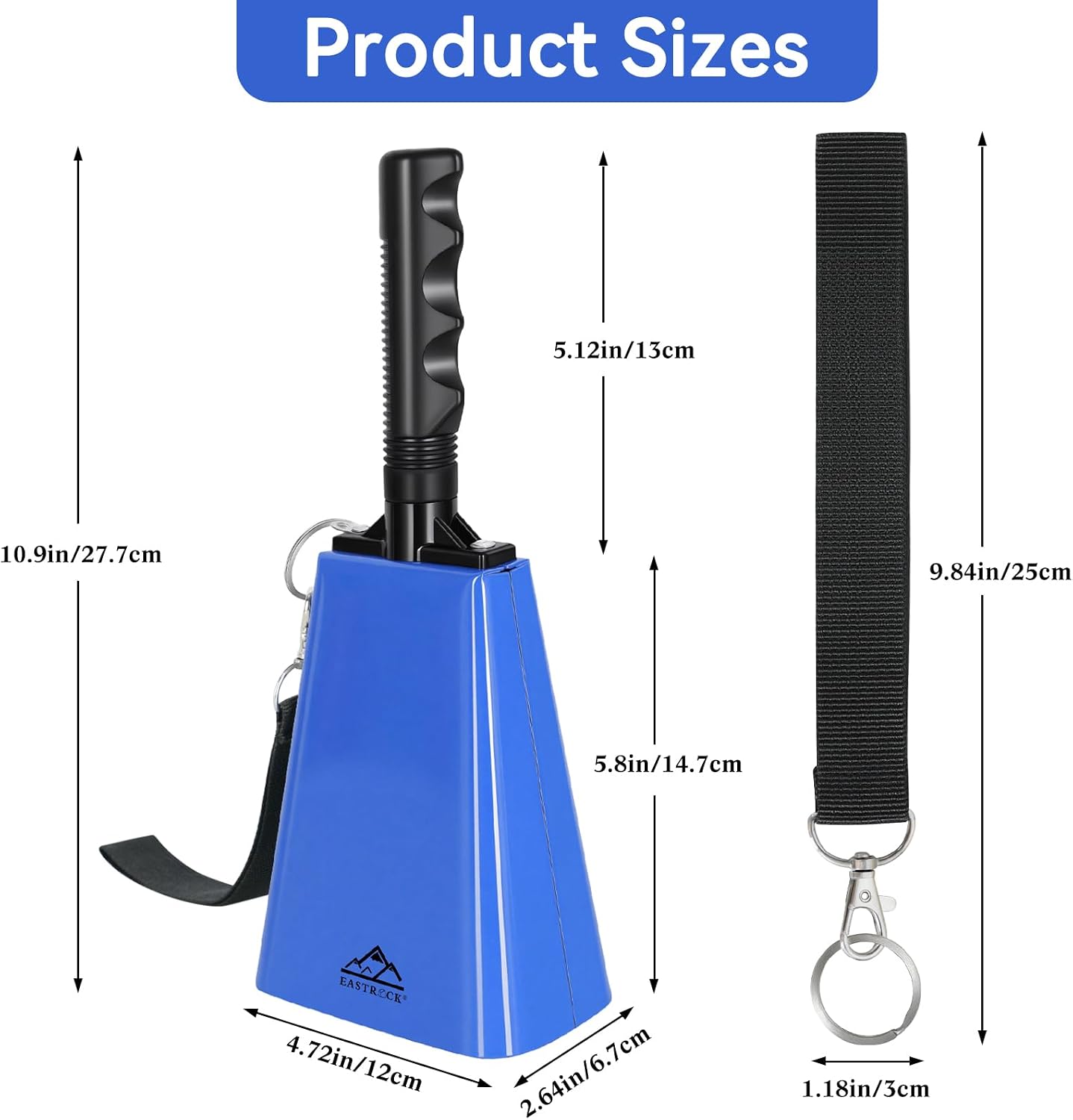 EASTROCK Cow Bell, Cow Bells Noise Makers, Cheering Cowbells for Sporting Events，Cowbell with Handle for Football Games, Graduation, school, Farm Blue