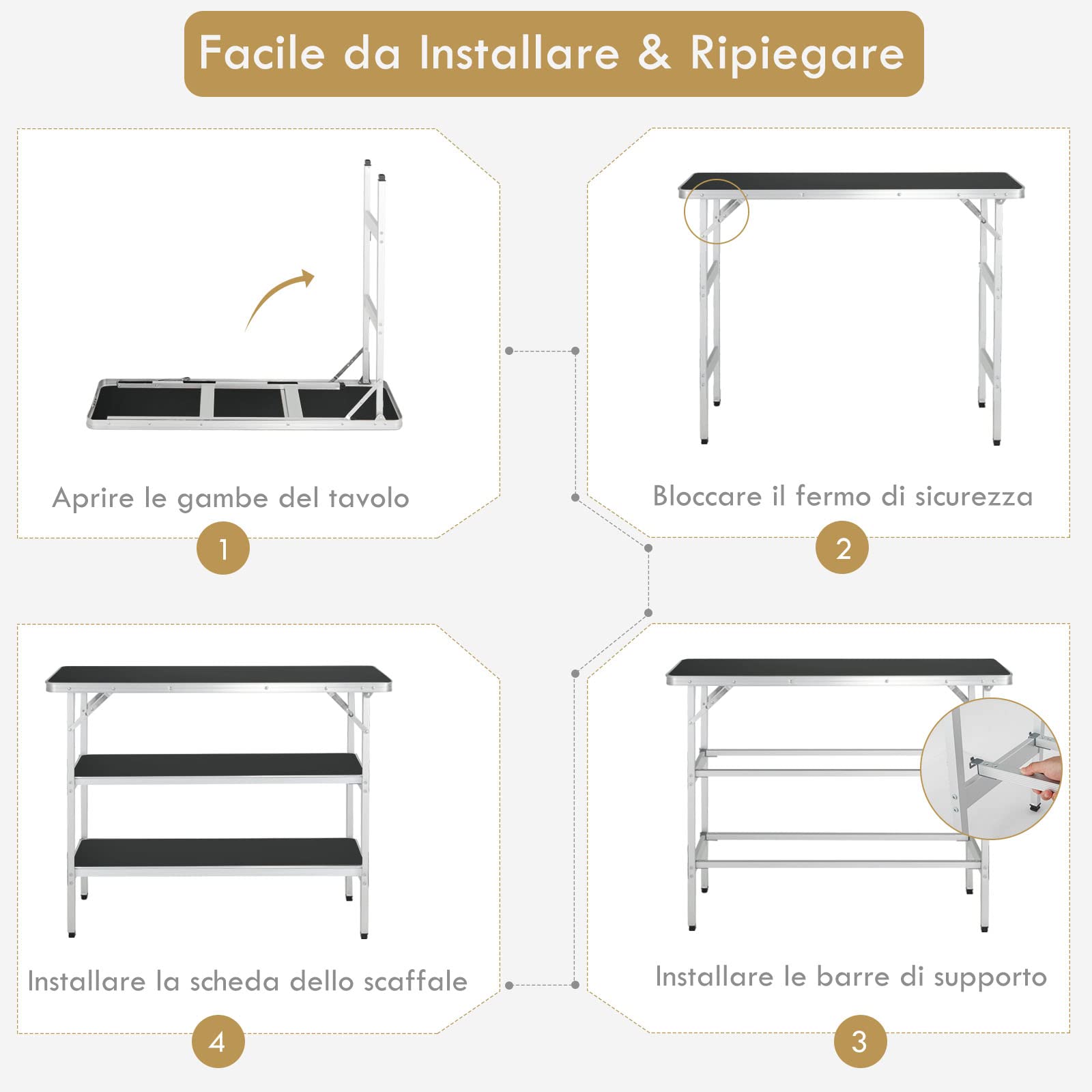 COSTWAY Cucina da Campeggio Pieghevole con Telaio in Alluminio 3 Ripiani Borsa Trasporto Nero