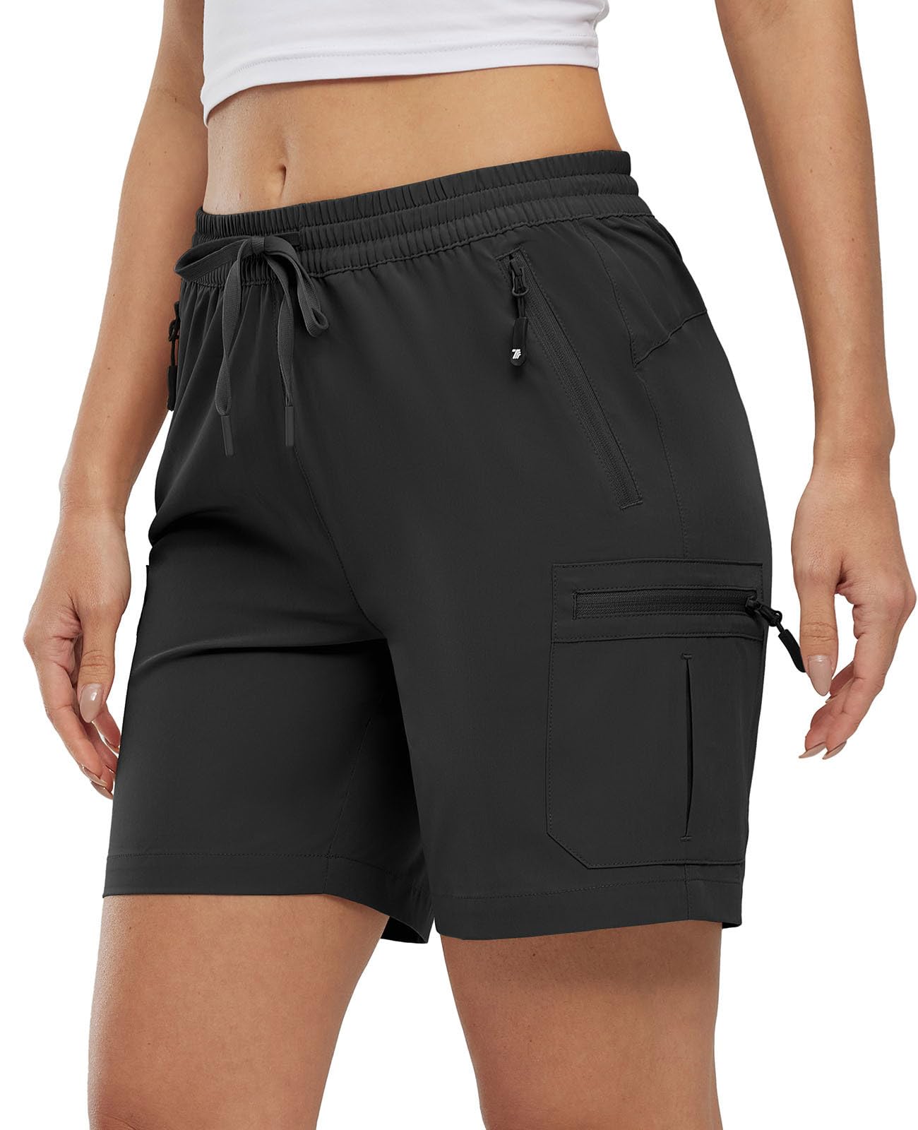 YSENTO Damen Wanderhose Kurz Sommer Leichte Cargohose Sporthose Arbeitshose Schnelltrocknend Atmungsaktiv Outdoor Shorts(Schwarz,L)