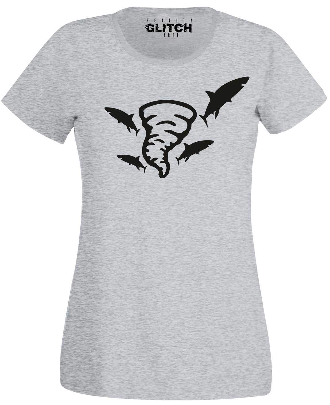 Reality Glitch Sharknado Womens T-Shirt Light Grey