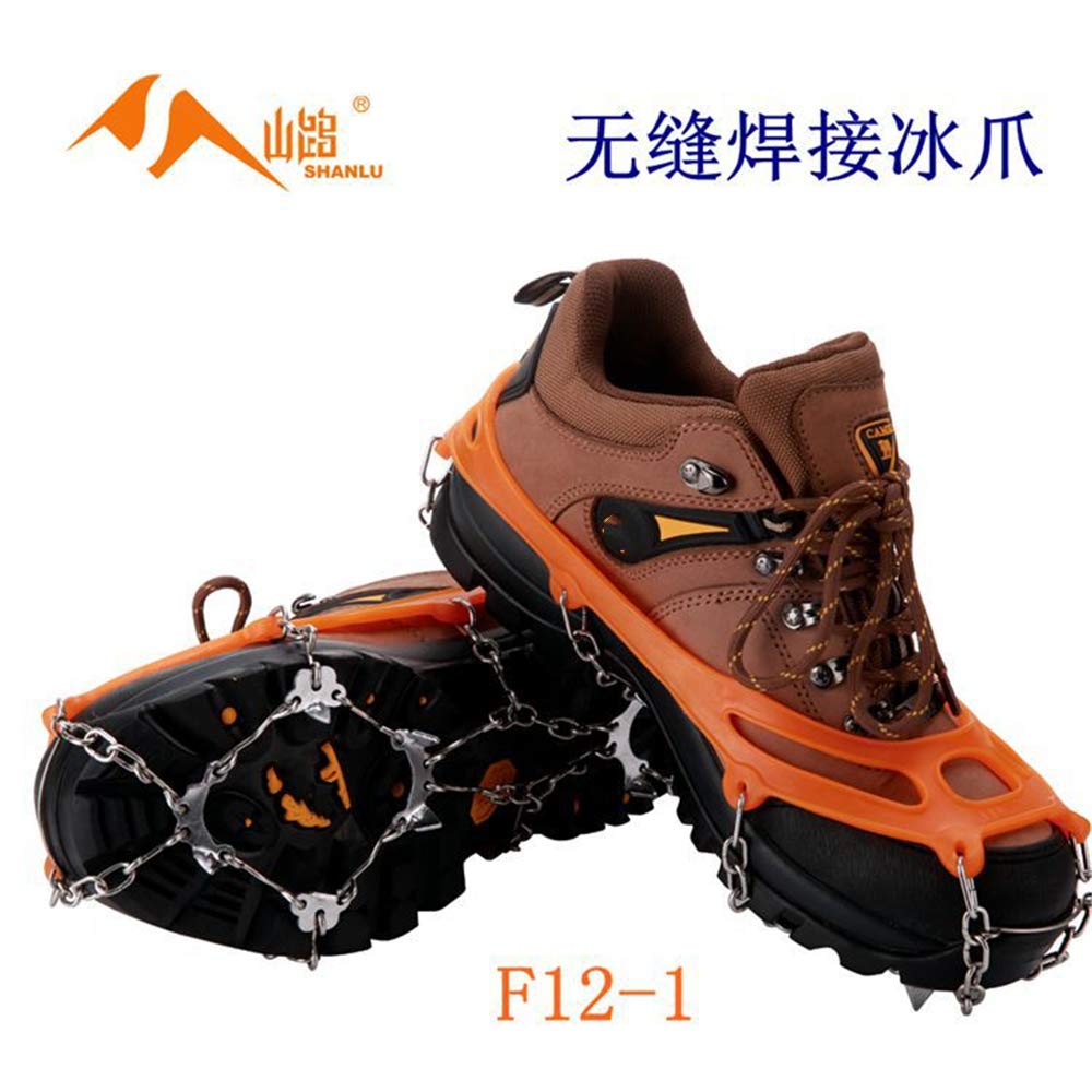 BaronHong Traction Cleats,Ice Snow Grips Crampons for Footwear with 12 Stainless Steel Spikes for Walking,Jogging,Climbing,Hiking on Snow and Ice (M/L/XL)(Orange,L)