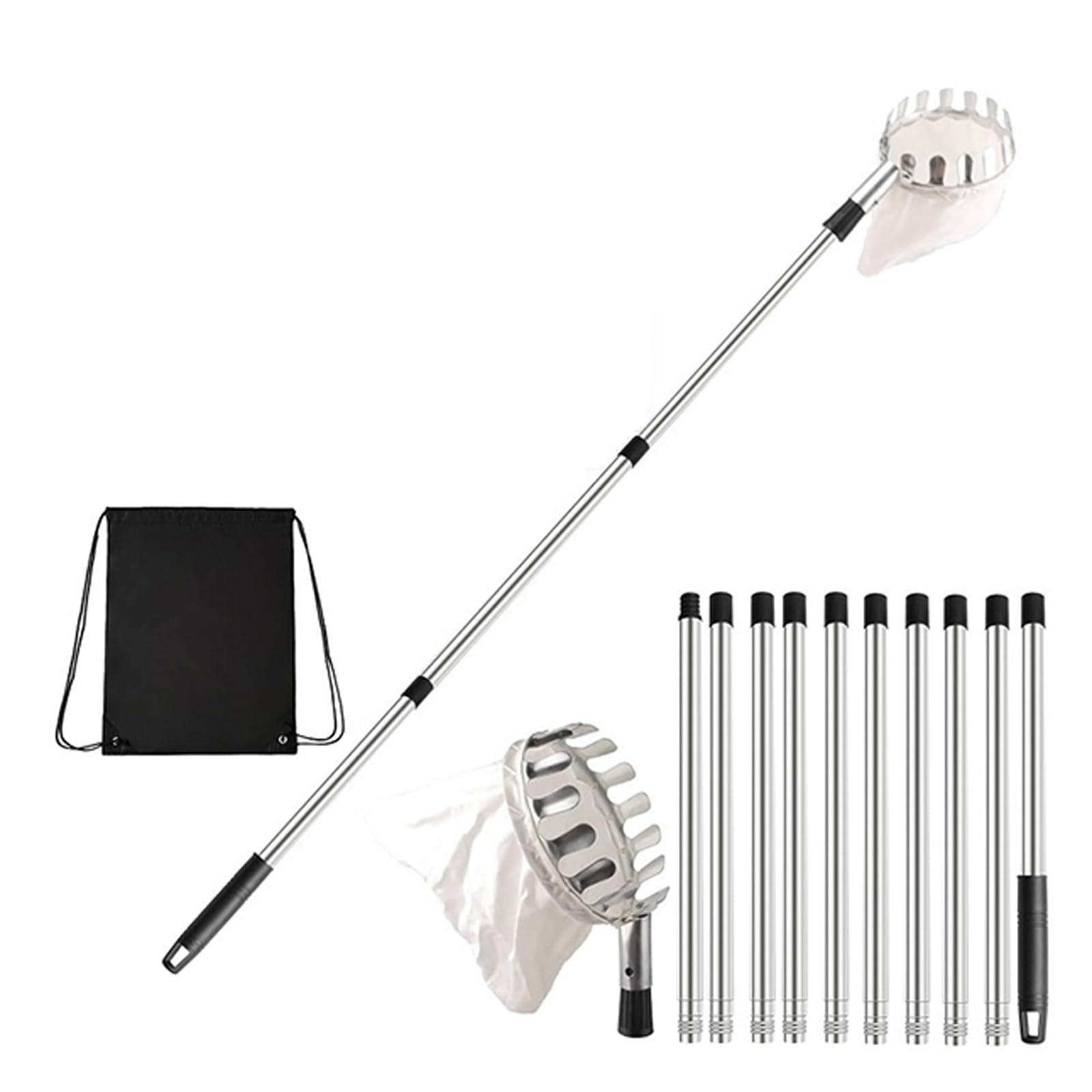 Telescopic Fruit Collection Tool Adjustable 3.3ft to 13ft Handle with Stainless Steel Head for Gathering Pears Oranges in Gardens Fruit Picker with Basket Telescoping