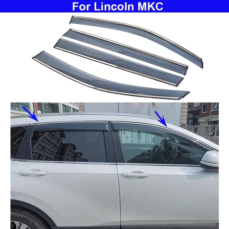 New Car Window Visor Vent Rain Wind Deflector Guard Sun Rain Guards Compatible for Lincoln MKC 2015 2016 2017 2018 2019 2020 2021 2022 2023 2024 2025