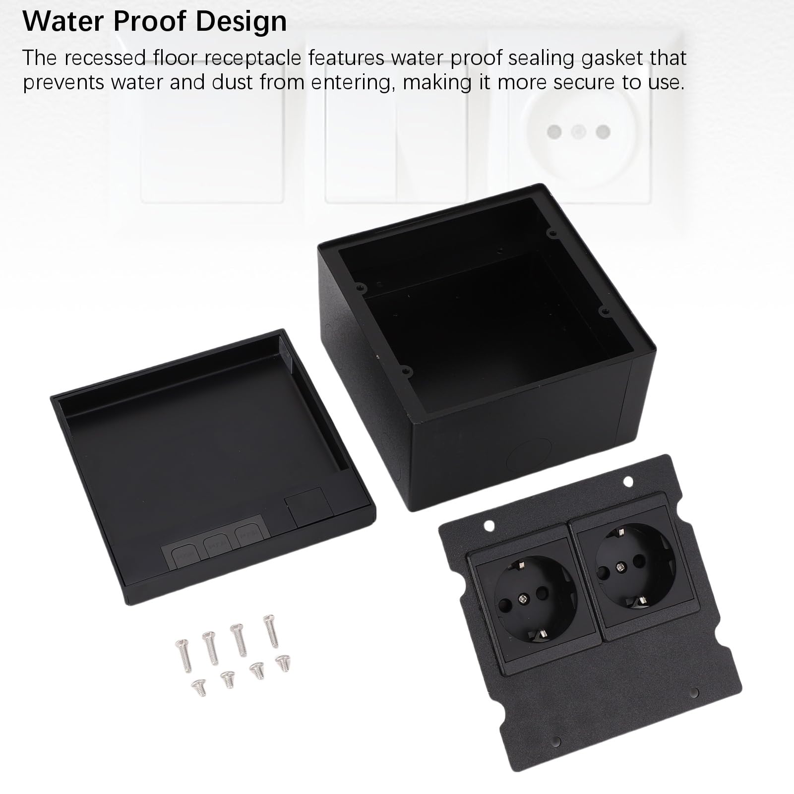 Kit Scatola di Derivazione da Incasso a Pavimento 2 Prese 16A 4000W con Coperchio Ribaltabile Design Impermeabile per Soluzioni di Prese da Pavimento per Uffici, Hotel e Case