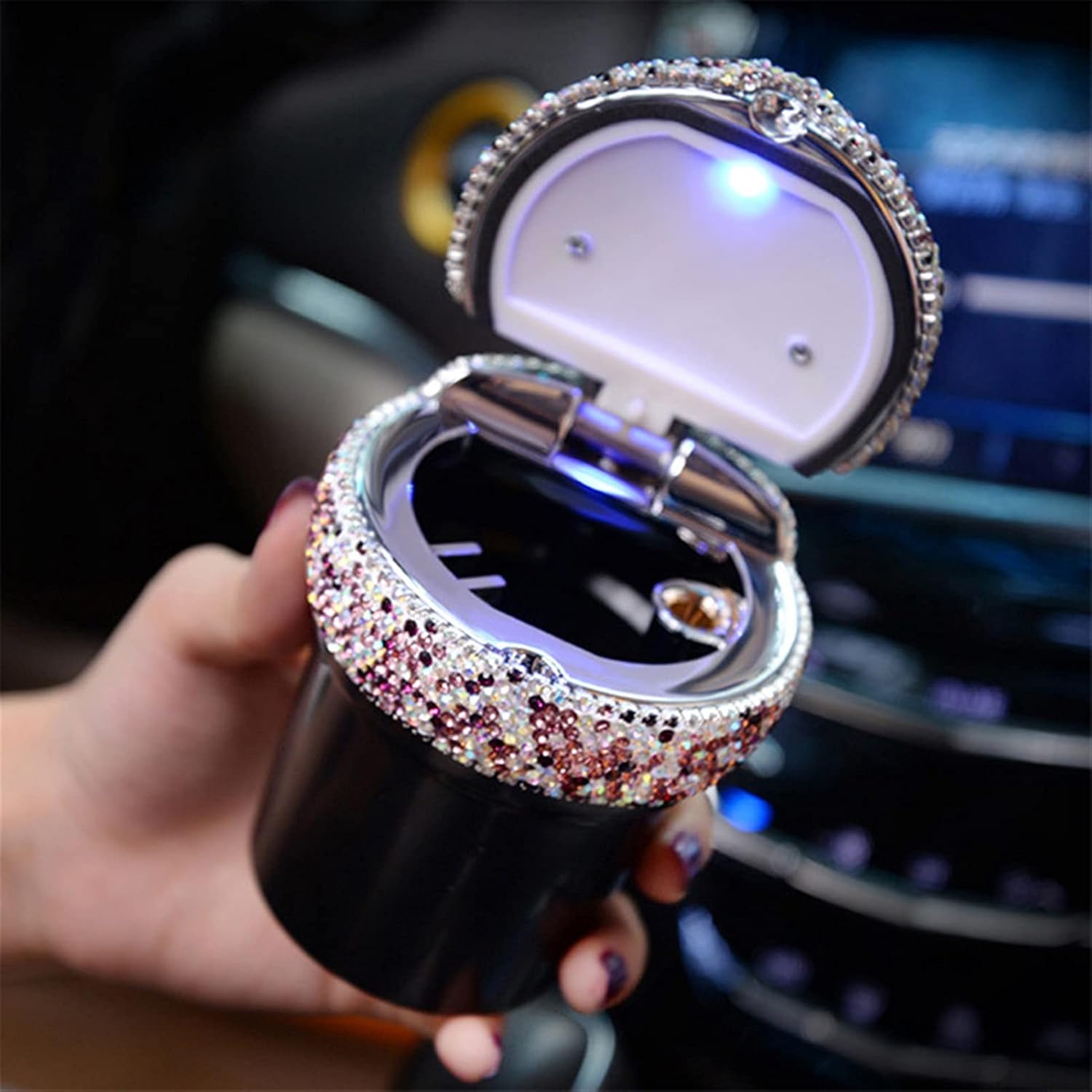 Ashtray Portable Car Ashtray With Led Light Crystal Car Ash Tray Ashtray Storage Cup Holder For Car Accessories Outdoor Travel, Home Use Ashtrays (Color : Style 4) (Style 4)