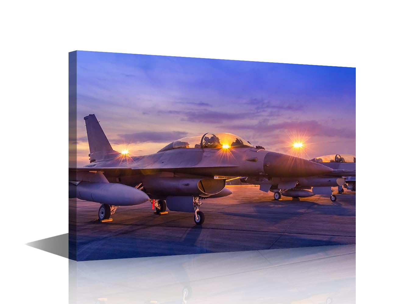 Wall Decorations for Living Room Fighter Jet Home Decor Military Aircrafts Parked on Runway Wall Art Air Flight Show in the Night Bedroom Decor 1 Piece Wall Art Framed Ready to Hang (16''Wx 24''H)