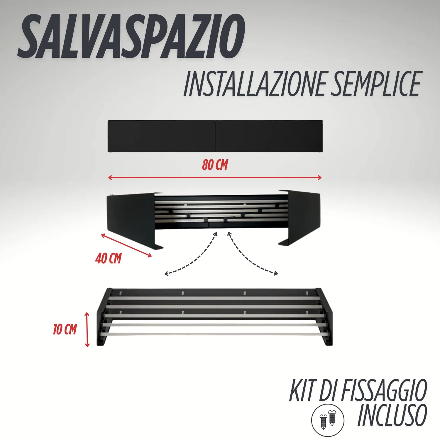 Stendibiancheria da Parete in Ferro Retrattile Pieghevole Stendino da Balcone a Scomparsa da Muro Stendipanni Interno Esterno 80x40x10 cm Salvaspazio 5 Barre in Alluminio Kit Montaggio Incluso