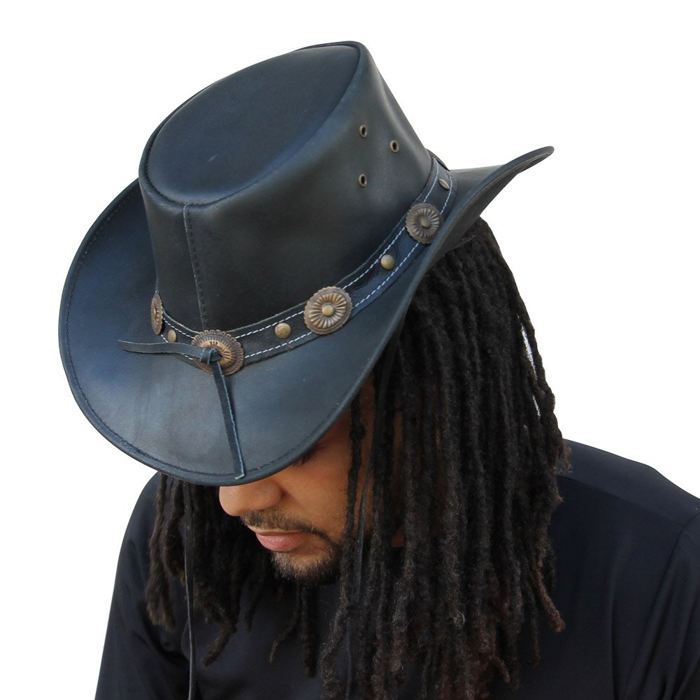 Armory Replicas Cowhide Leather Hat for Men and Women | Buffalo Nickel Crushable Outback Cowpuncher Hat | Handmade with Western Style Wide Brim | X-Large Black
