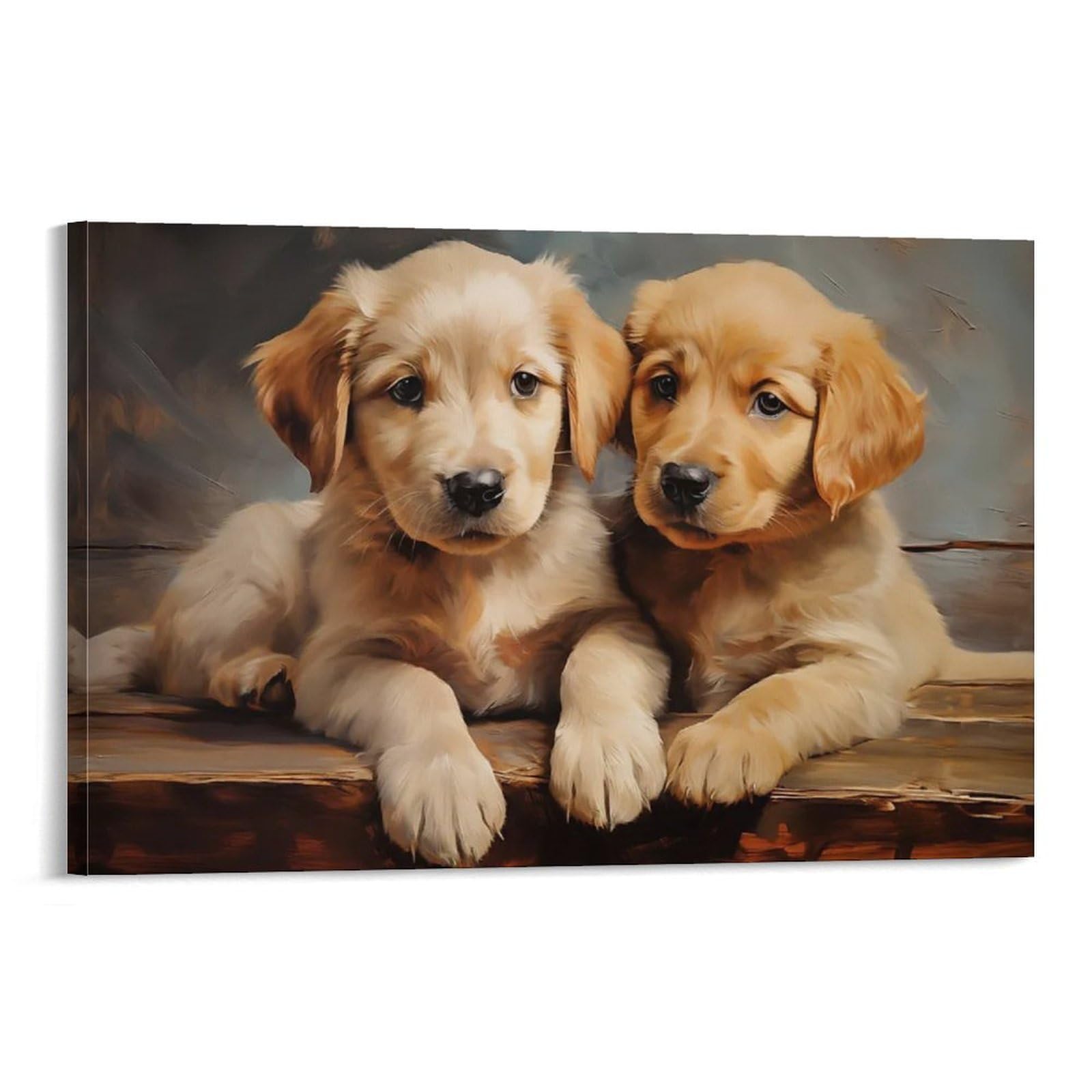 CPLVKWRQJ Dog Individual Two Golden Retriever Puppies Canvas Wall Decor - Nursery Wall Hanging Space Saving Removable Ready to Hang 20x30inch(50x75cm)