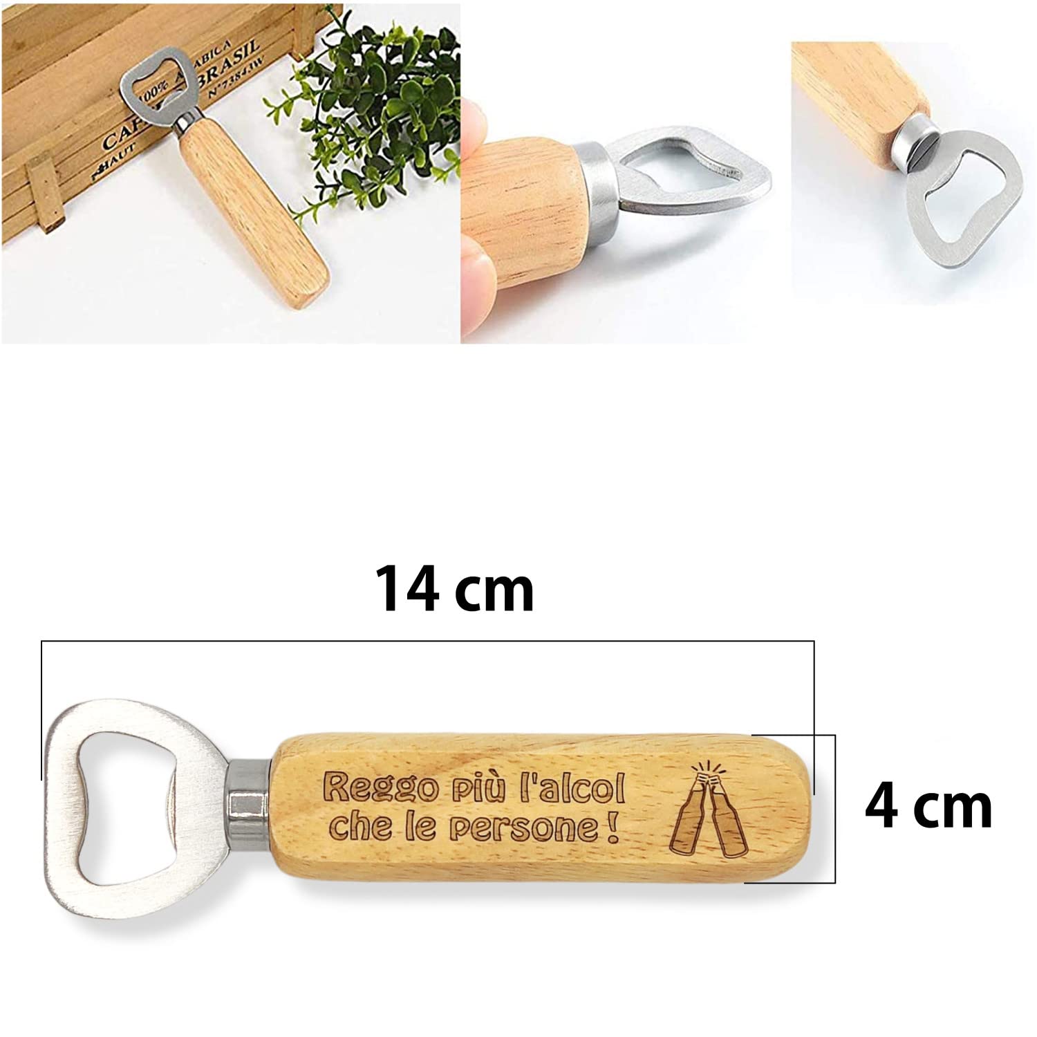 Apribottiglie in legno e ferro con magnete Idea regalo originale con incisione laser indelebile Stappa bottiglie birra Apri birra tappi a corona