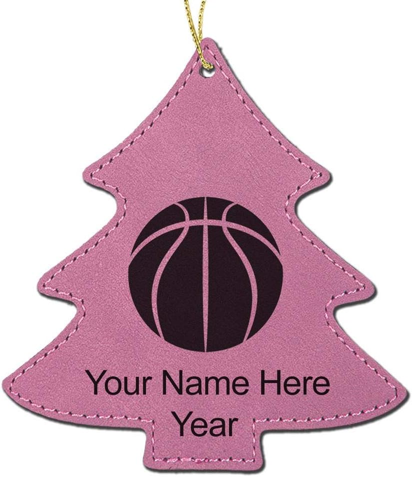 LaserGram Personalized Christmas Ornament, Basketball Ball, Faux Leather, Custom Laser Engraved Gift Idea (Tree Shape, Pink)