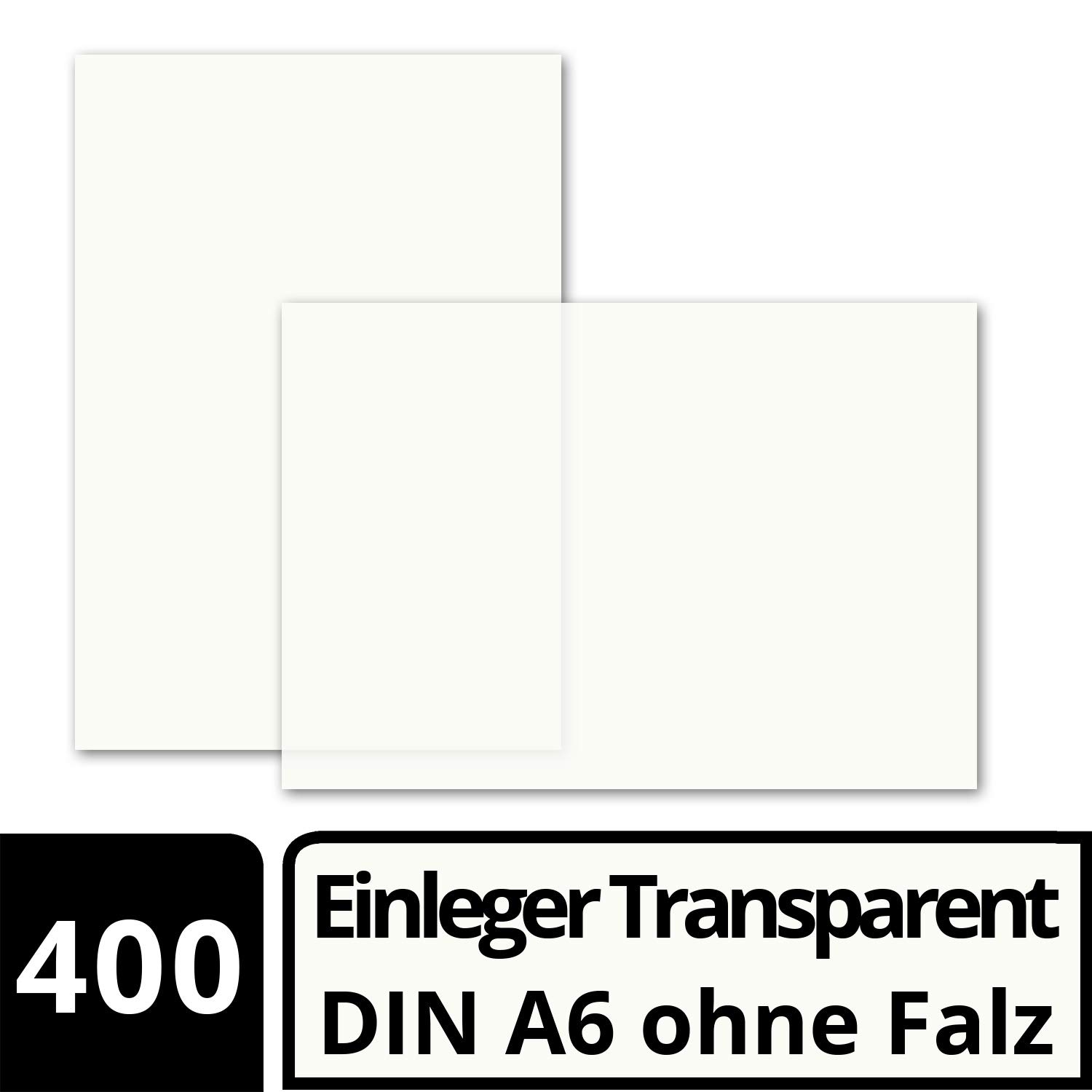 GUSTAV NEUSER® 400 x niezagięty papier do wkładania kart DIN A6 - przezroczysty-biały - 103 x 146 mm - idealny do drukowania tuszem i laserem – wysokiej jakości matowy papier