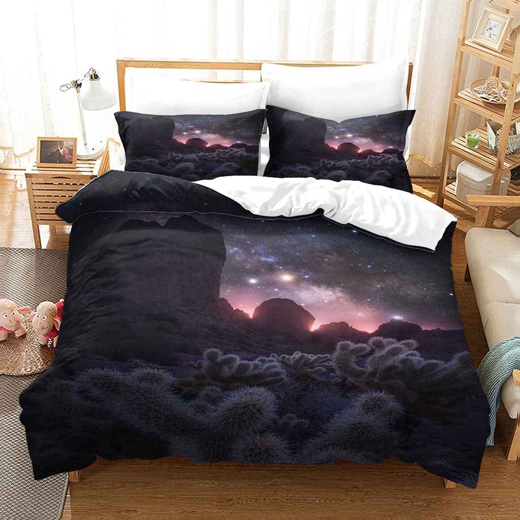 King Size 3-częściowy zestaw poszewek na kołdrę 3D czarne gwiaździste niebo roślina nadruk podwójna pościel kołdra poszewka na kołdrę z zamkiem błyskawicznym dla chłopców dziewcząt ultramiękka mikrofibra Aldult pościel 230 x 220 cm