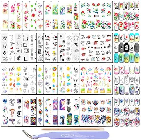 DANNEASY 48 Sheets Nail Water Transfer Stickers Animal Flower Design Manicure Wraps Decals for Women with 1Pc Nail File + Wood Cuticle Stick