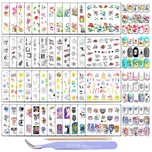 Danneasy 48 Sheets Nail Water Transfer Stickers Animal Flower Design Manicure Wraps Decals For Women With 1Pc Nail File + Wood Cuticle Stick #TOP3