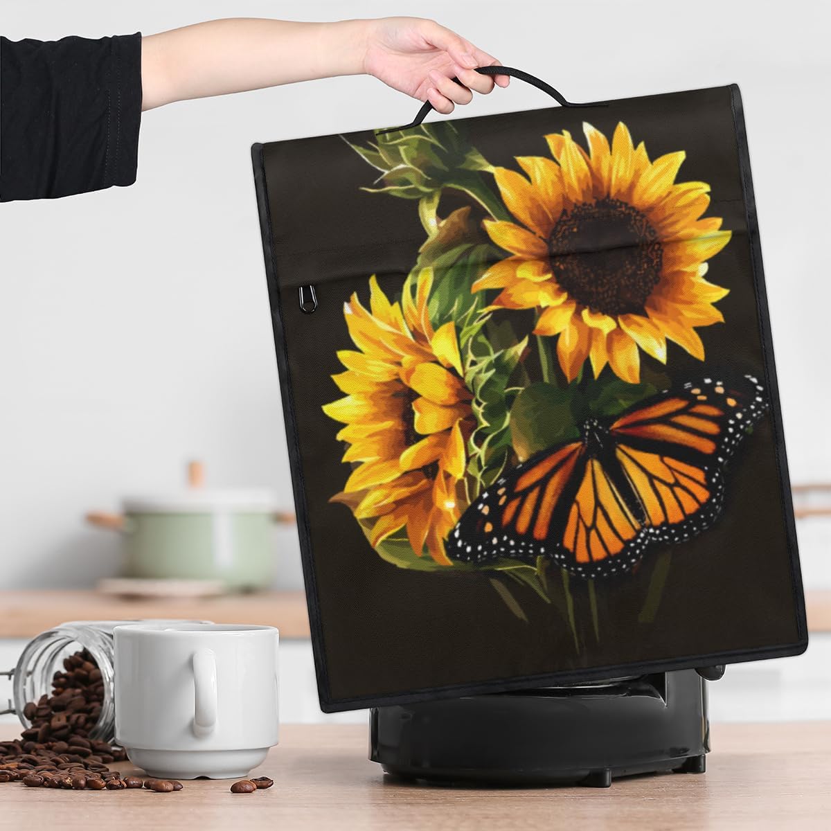 Kitchen Aid Mixer Cover Butterfly Sunflower Black Stand Mixer Cover Fits All Tilt Head & Bowl Lift Models 6-8 Quart Dust Cover with Pockets for Coffee Maker Toaster