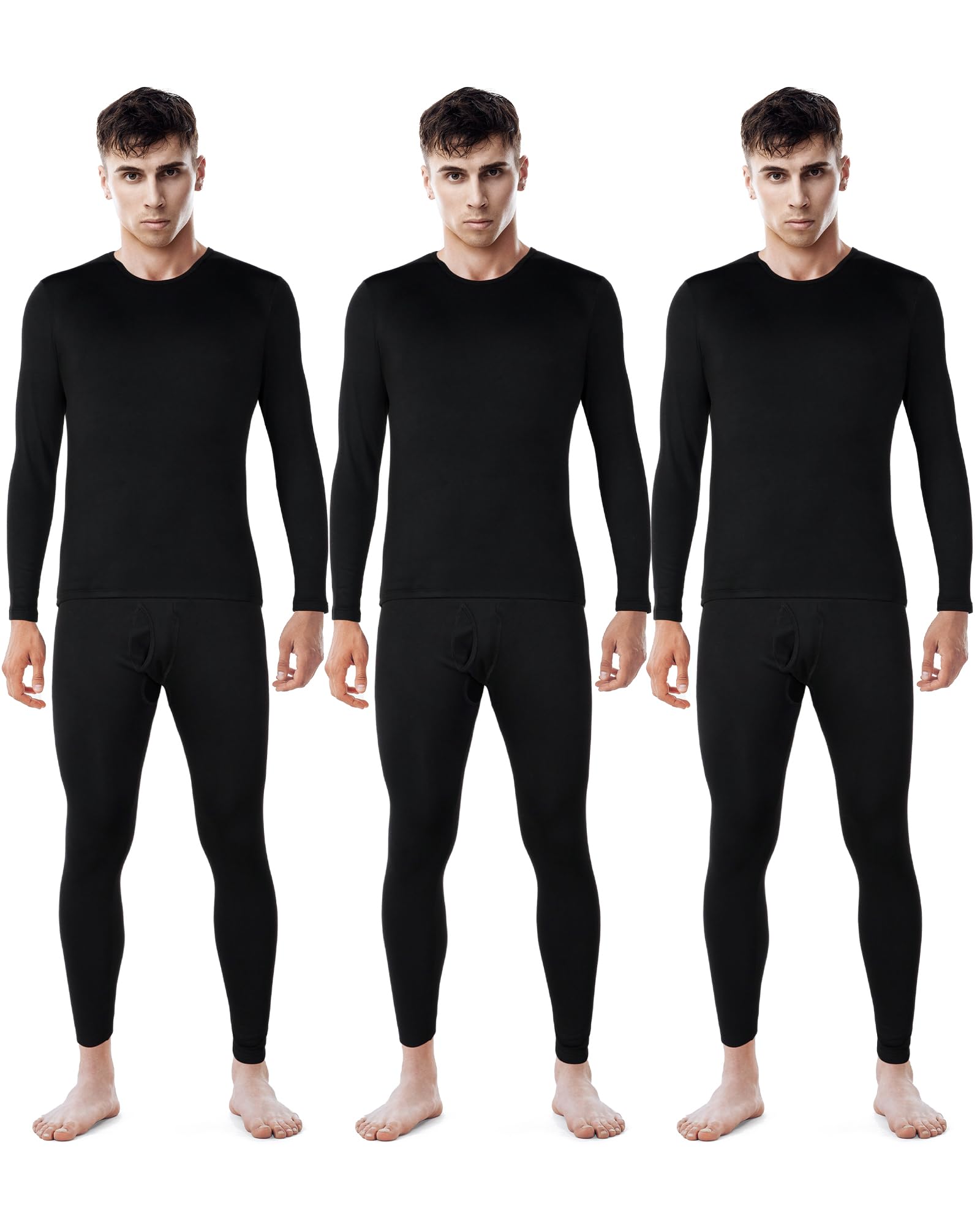 Patelai3 Sets Men's Thermal Underwear Long Johns Base Layer with Fleece Lined for Winter Cold Weather