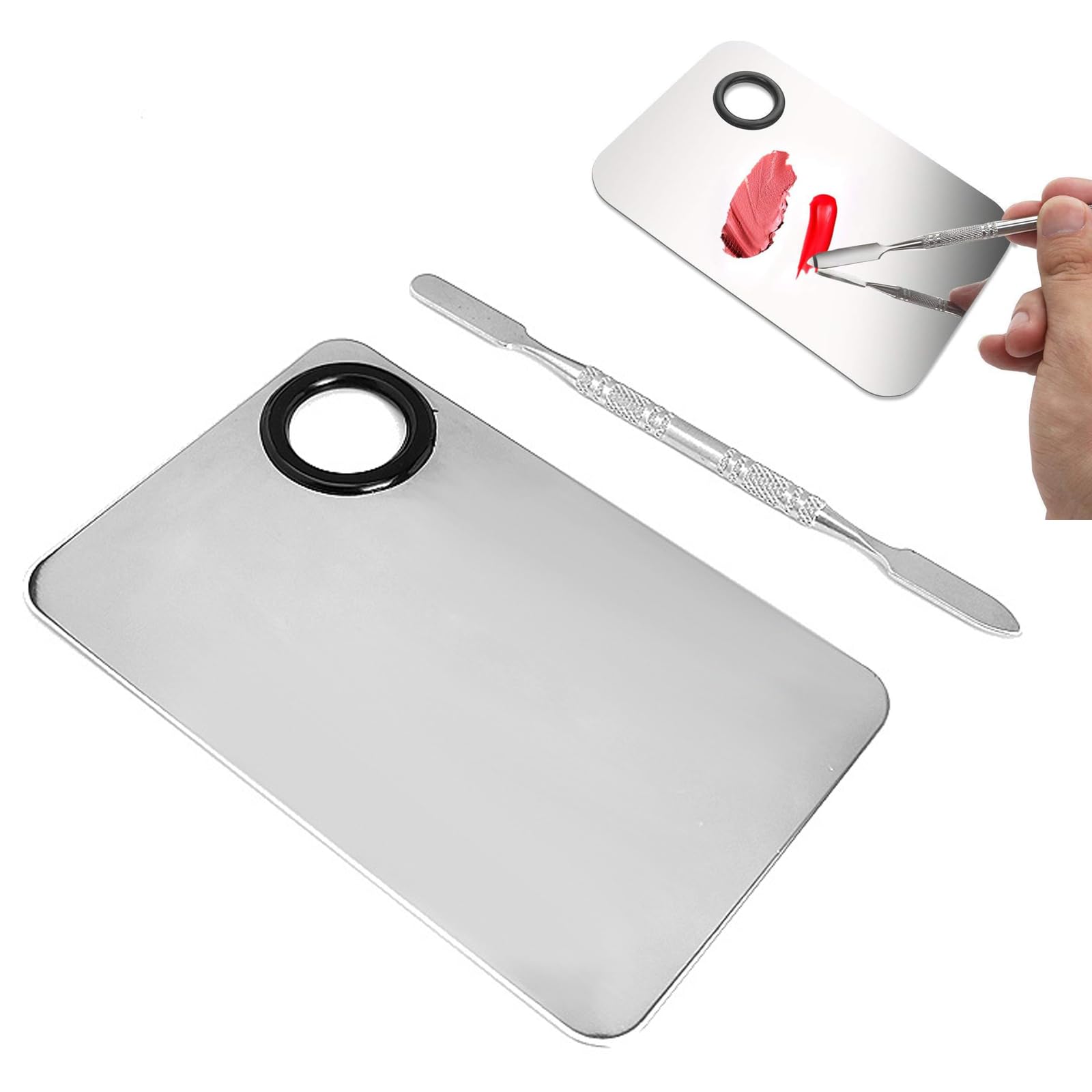 Palette per Miscelazione del Trucco Acciaio Inossidabile Tavolozza di miscelazione con Spatola per Mescolare Fondotinta, Argento
