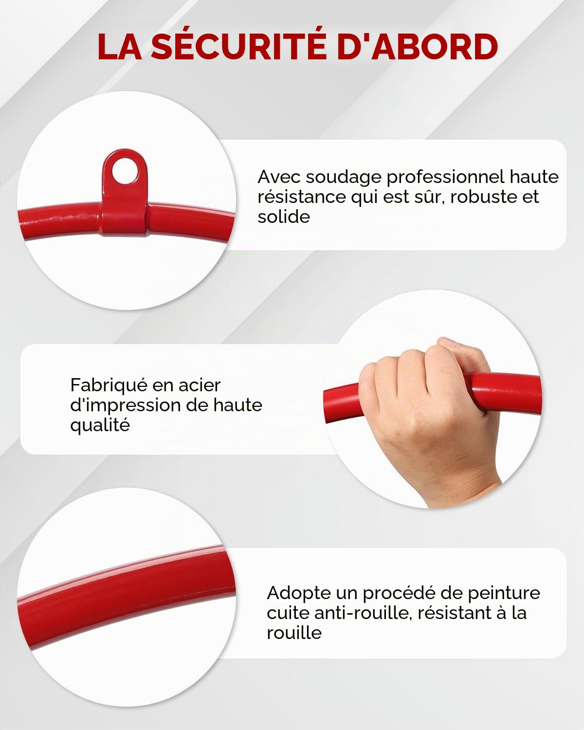 Cerceau Aérien avec Sac de Rangement - Cerceau de Lyra Rouge Premium 85cm/90cm, Set Anneau de Yoga Aérien pour Cirque, Danse, Fitness, Système de Sécurité 2 Tonnes & Fini Brillant