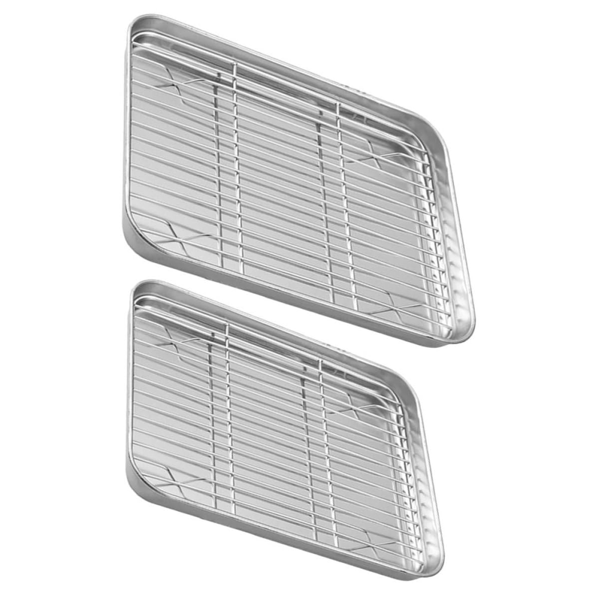 Bandejas para Asar Versátiles con Acabado Espejo Juego de 2 con Rejilla de Acero Inoxidable para Hornear y Enfriar en Cocina Doméstica