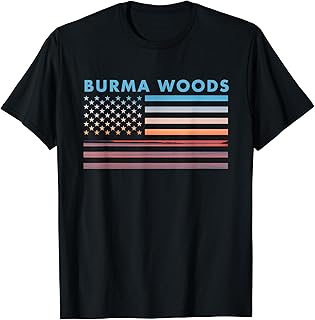 Vintage Sunset American Flag Burma Woods, New York T-Shirt
