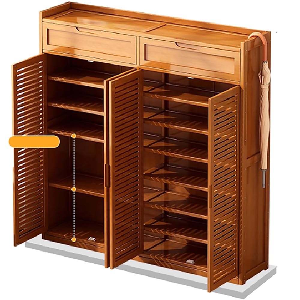 Zapatero de Bambú, Organizador Almacenamiento de Zapatos Multiuso, Panel de Puerta Transpirable, Zapatero con Estantes y Cajón para Sala De Estar, Dormitorio, Armario del Pasillo