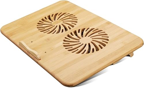 Miniatura 1 de Soporte de madera para computadora portátil con radiador de ventilador doble para escritorio, soporte de cuaderno de madera, accesorios para
